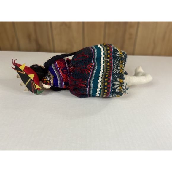 Vintage Embroidered Peruvian Folk Art Doll Handmade with 2Babies & Panpipes - Picture 10 of 16